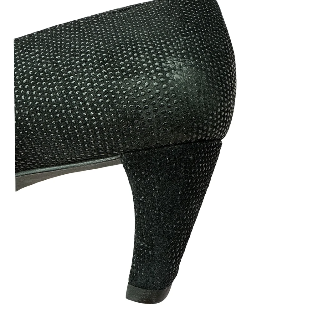 Stuart Weitzman Women's Pumps Size 6.5M Black Textured Fabric Silver Buckle Heel